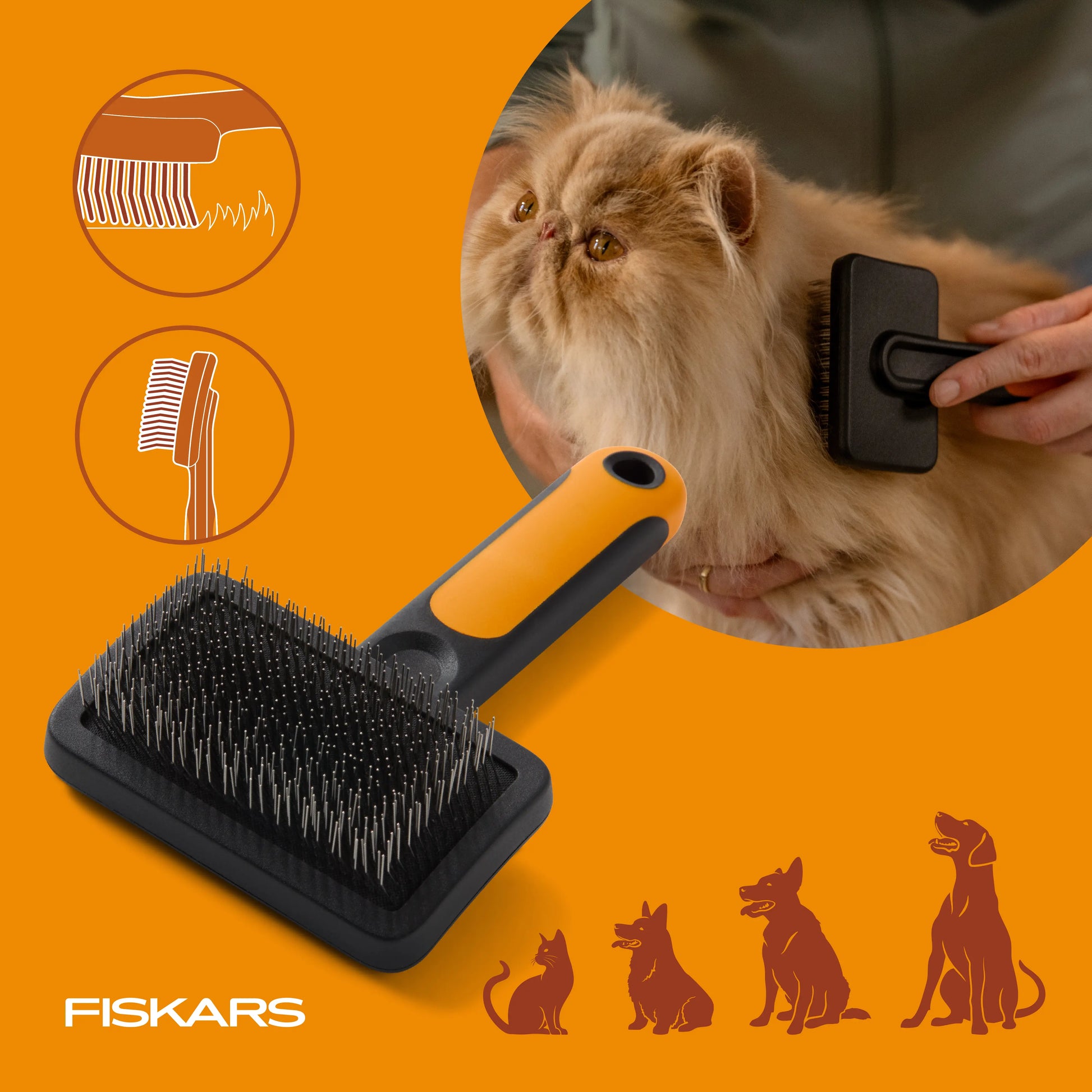 Fiskars Pet Slicker Brush — Gentle Deshedding & Detangling Brush for Dogs & Cats, Fine Stainless Steel Bristles with SoftGrip Handle, 6.5 in
