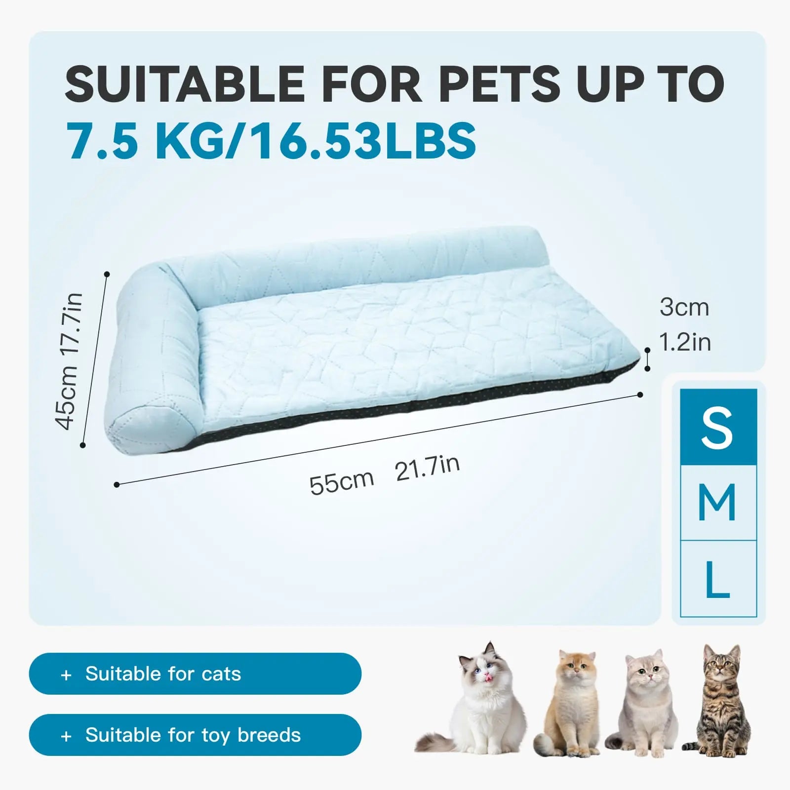 Cooling Dog Bed with Headrest — Washable Elevated Pet Cooling Mat for Summer, Anti-Slip Portable Bed with Built-In Bolster Pillow for Cats & Dogs up to 40 lb
