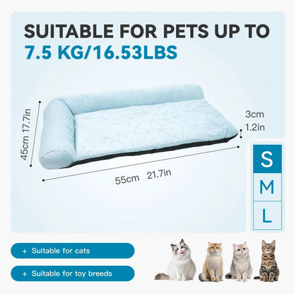 Cooling Dog Bed with Headrest — Washable Elevated Pet Cooling Mat for Summer, Anti-Slip Portable Bed with Built-In Bolster Pillow for Cats & Dogs up to 40 lb