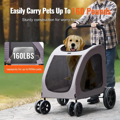 Ultimate Comfort Pet Stroller - 4-Wheel Dog Carrier with 160Lbs Capacity for Safe and Stylish Adventures