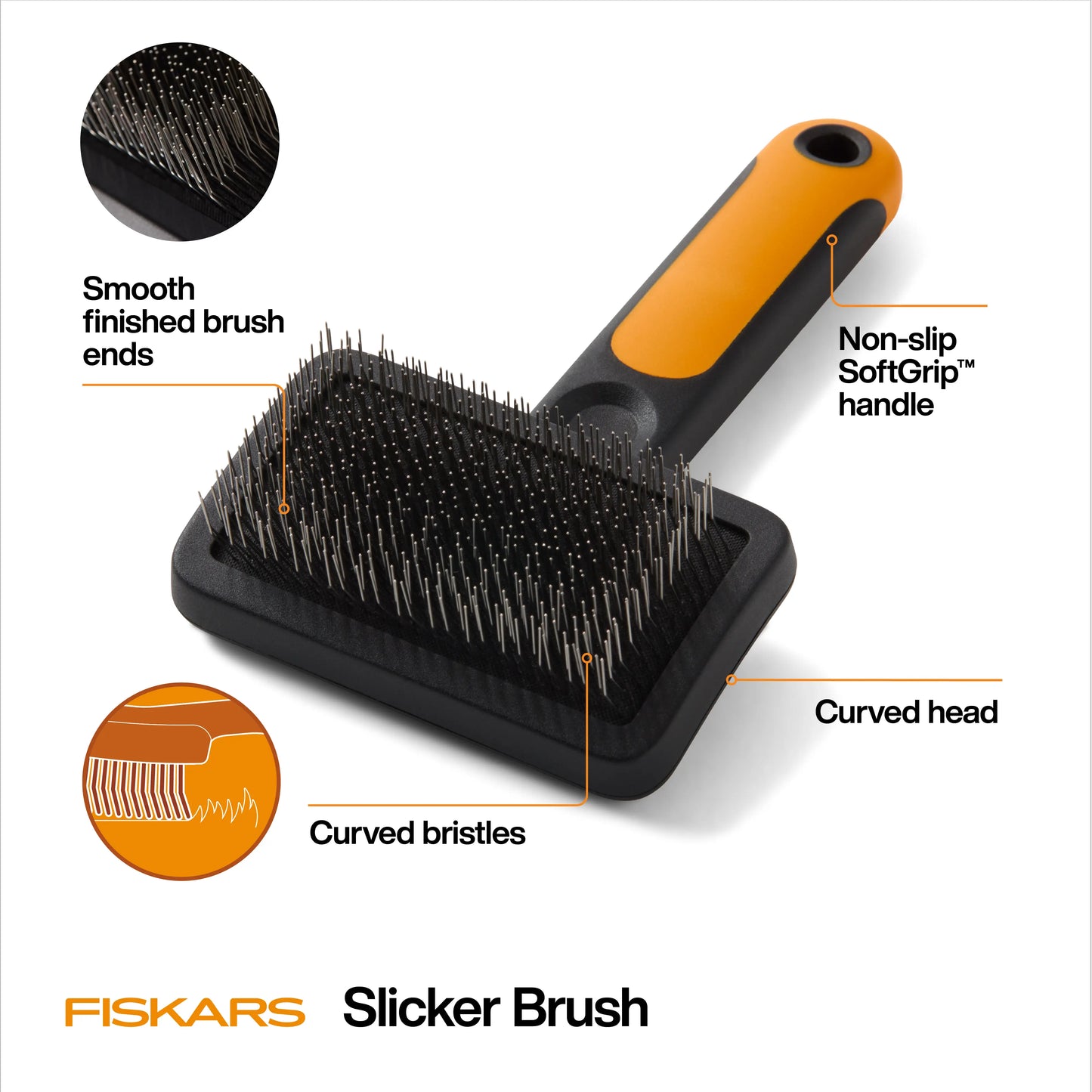 Fiskars Pet Slicker Brush — Gentle Deshedding & Detangling Brush for Dogs & Cats, Fine Stainless Steel Bristles with SoftGrip Handle, 6.5 in