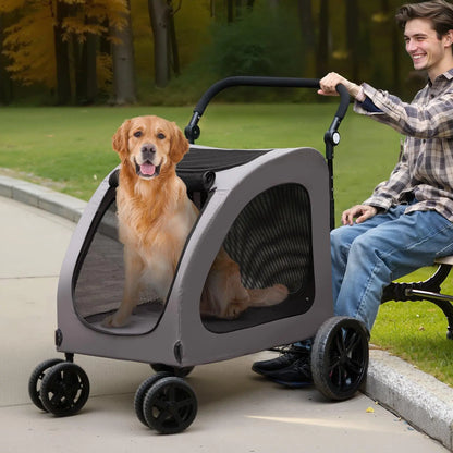 Ultimate Comfort Pet Stroller - 4-Wheel Dog Carrier with 160Lbs Capacity for Safe and Stylish Adventures