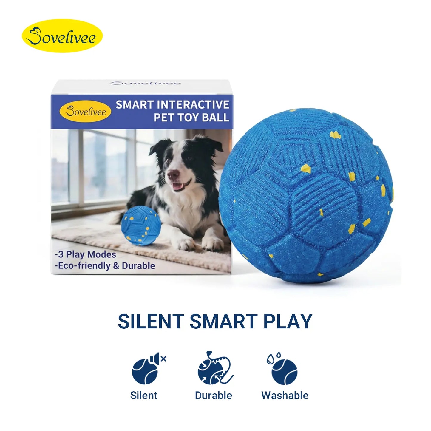Sovelivee 2026 Soccer Fest Edition Interactive Dog Chew Toy Ball - Self-Moving, USB Rechargeable, Durable & Squeaky Fun for Dogs and Cats