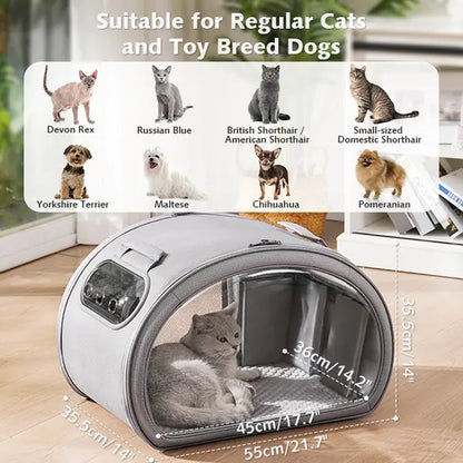 Pecute Pet Cooling House — Portable Bubble-View Pod with Detachable Cooling Blanket & Ice Packs, Insulated Walls, No-Assembly Folds-Flat Design for Small Dogs & Cats (Indoor & Travel)
