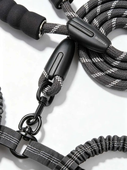 Ultimate Dual Dog Leash: Tangle-Free Bungee with Shock Absorption for All Dog Sizes - Reflective Safety Features Included!