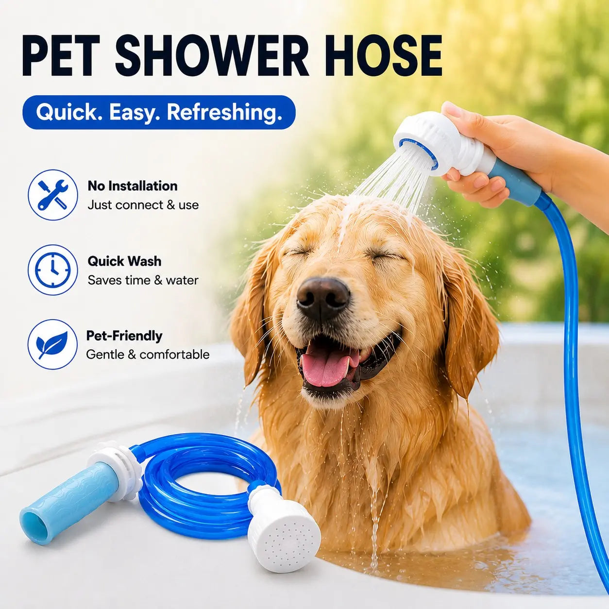 Transform Bath Time with Our Flexible 5 Ft Pet Shower Hose Adapter - No Installation Needed!