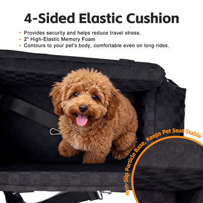 Zvrpet 2-in-1 Console Pet Car Seat & Carrier — Portable Center Console Booster for Small Dogs & Cats up to 16 lb, Anti-Tip, Washable Cushion, Adjustable 43" Padded Shoulder Strap