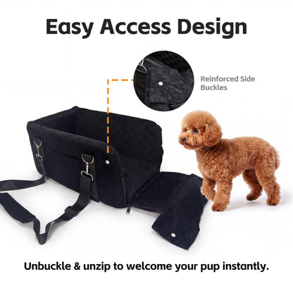 Zvrpet 2-in-1 Console Pet Car Seat & Carrier — Portable Center Console Booster for Small Dogs & Cats up to 16 lb, Anti-Tip, Washable Cushion, Adjustable 43" Padded Shoulder Strap