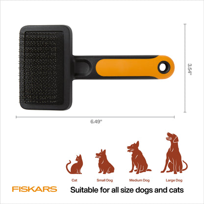 Fiskars Pet Slicker Brush — Gentle Deshedding & Detangling Brush for Dogs & Cats, Fine Stainless Steel Bristles with SoftGrip Handle, 6.5 in