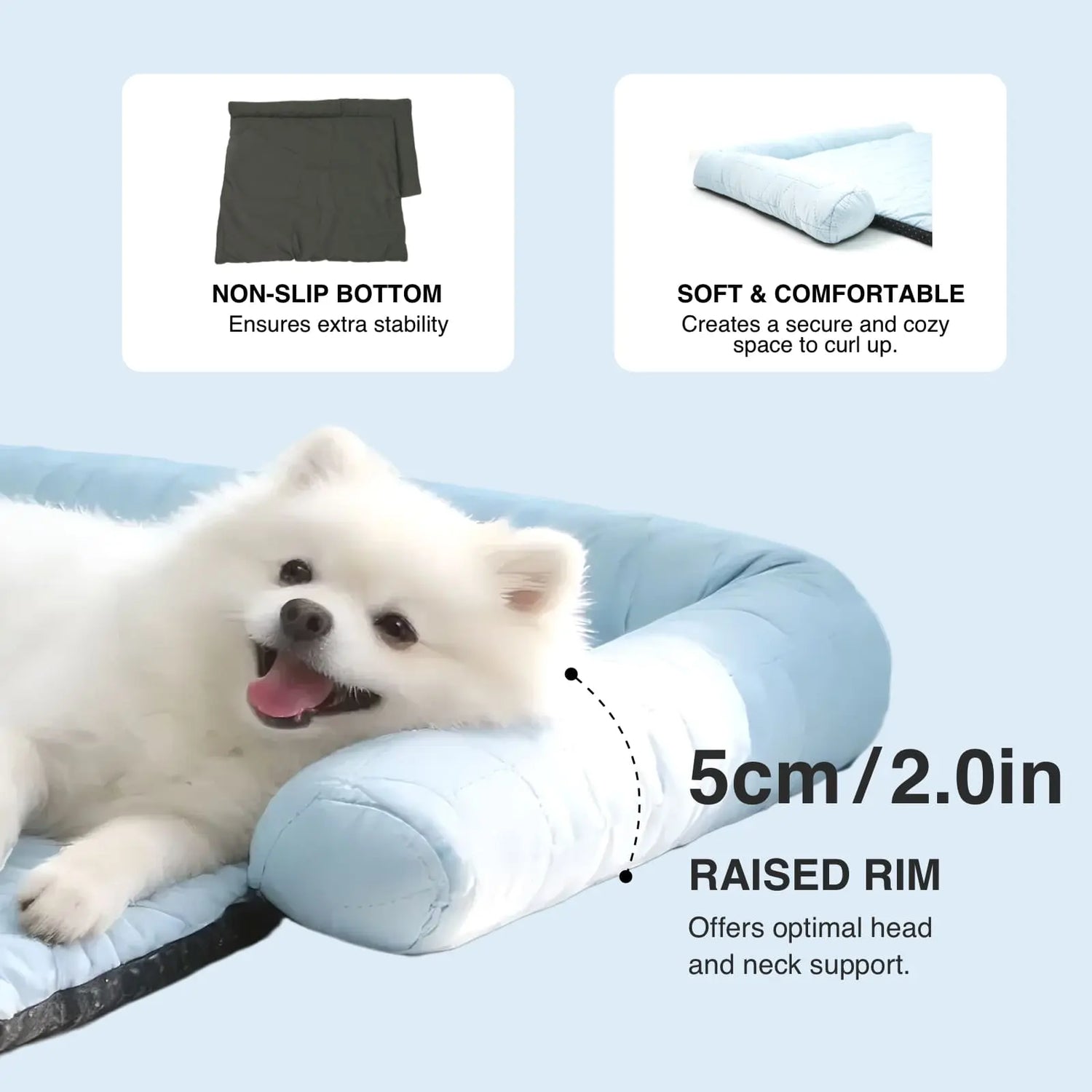 Cooling Dog Bed with Headrest — Washable Elevated Pet Cooling Mat for Summer, Anti-Slip Portable Bed with Built-In Bolster Pillow for Cats & Dogs up to 40 lb
