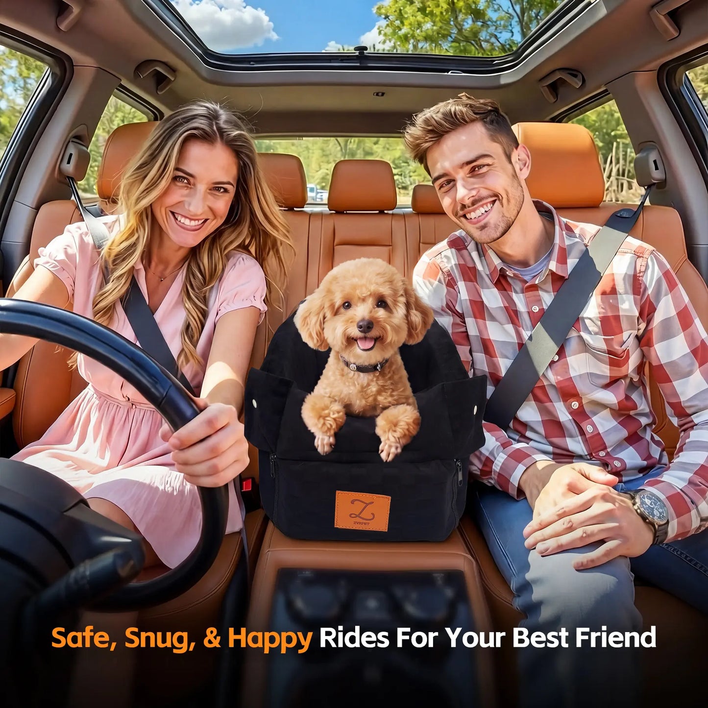 Zvrpet 2-in-1 Console Pet Car Seat & Carrier — Portable Center Console Booster for Small Dogs & Cats up to 16 lb, Anti-Tip, Washable Cushion, Adjustable 43" Padded Shoulder Strap