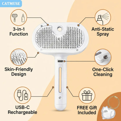 CATMUSE 3-in-1 Self-Cleaning Steam Deshedding Brush for Effortless Pet Grooming – Perfect for Cats and Dogs with Long or Short Hair
