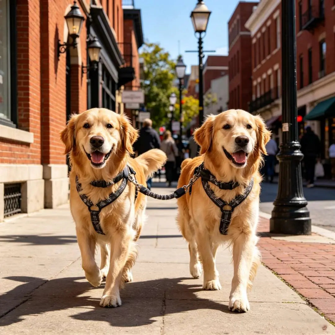 Ultimate Dual Dog Leash: Tangle-Free Bungee with Shock Absorption for All Dog Sizes - Reflective Safety Features Included!