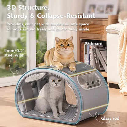 Pecute Pet Cooling House — Portable Bubble-View Pod with Detachable Cooling Blanket & Ice Packs, Insulated Walls, No-Assembly Folds-Flat Design for Small Dogs & Cats (Indoor & Travel)