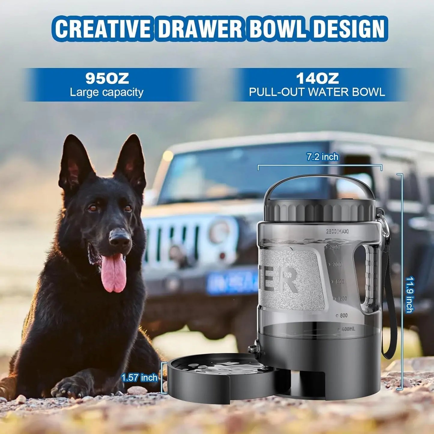 Ultimate 95Oz Portable Dog Water Bowl Dispenser - Perfect for Outdoor Adventures with Your Furry Friends!