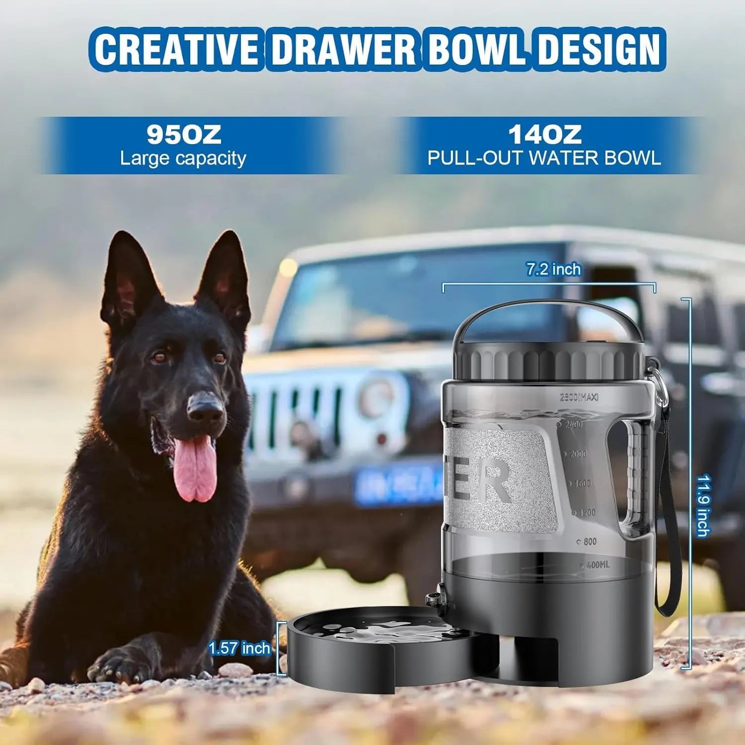 Ultimate 95Oz Portable Dog Water Bowl Dispenser - Perfect for Outdoor Adventures with Your Furry Friends!