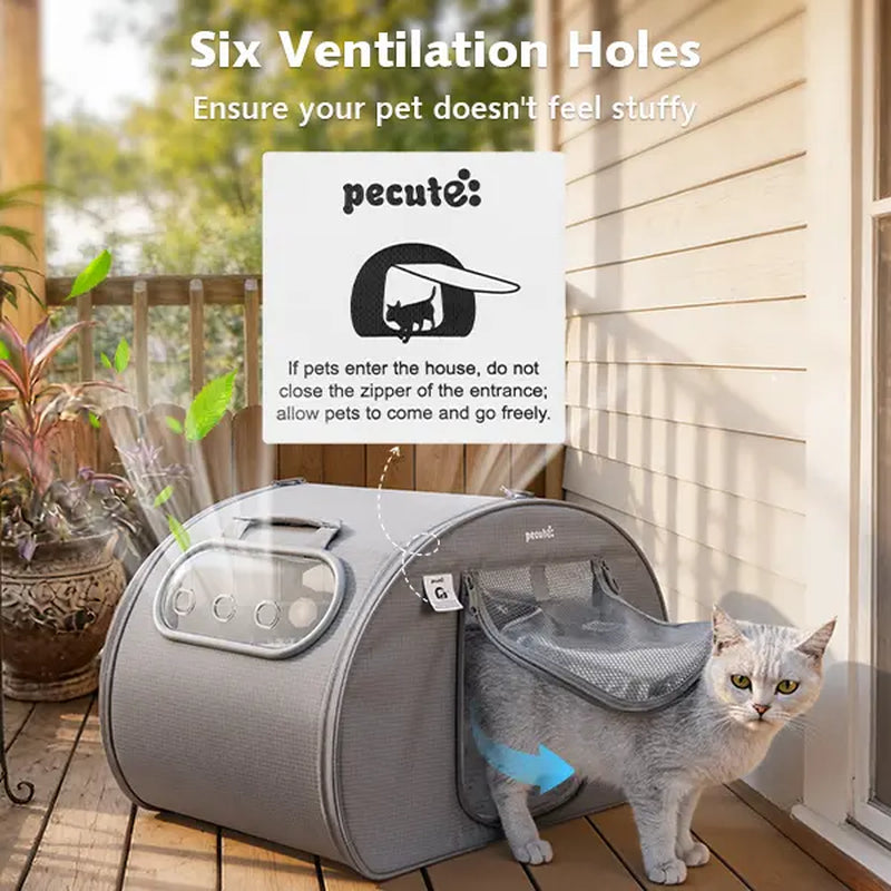 Pecute Pet Cooling House — Portable Bubble-View Pod with Detachable Cooling Blanket & Ice Packs, Insulated Walls, No-Assembly Folds-Flat Design for Small Dogs & Cats (Indoor & Travel)