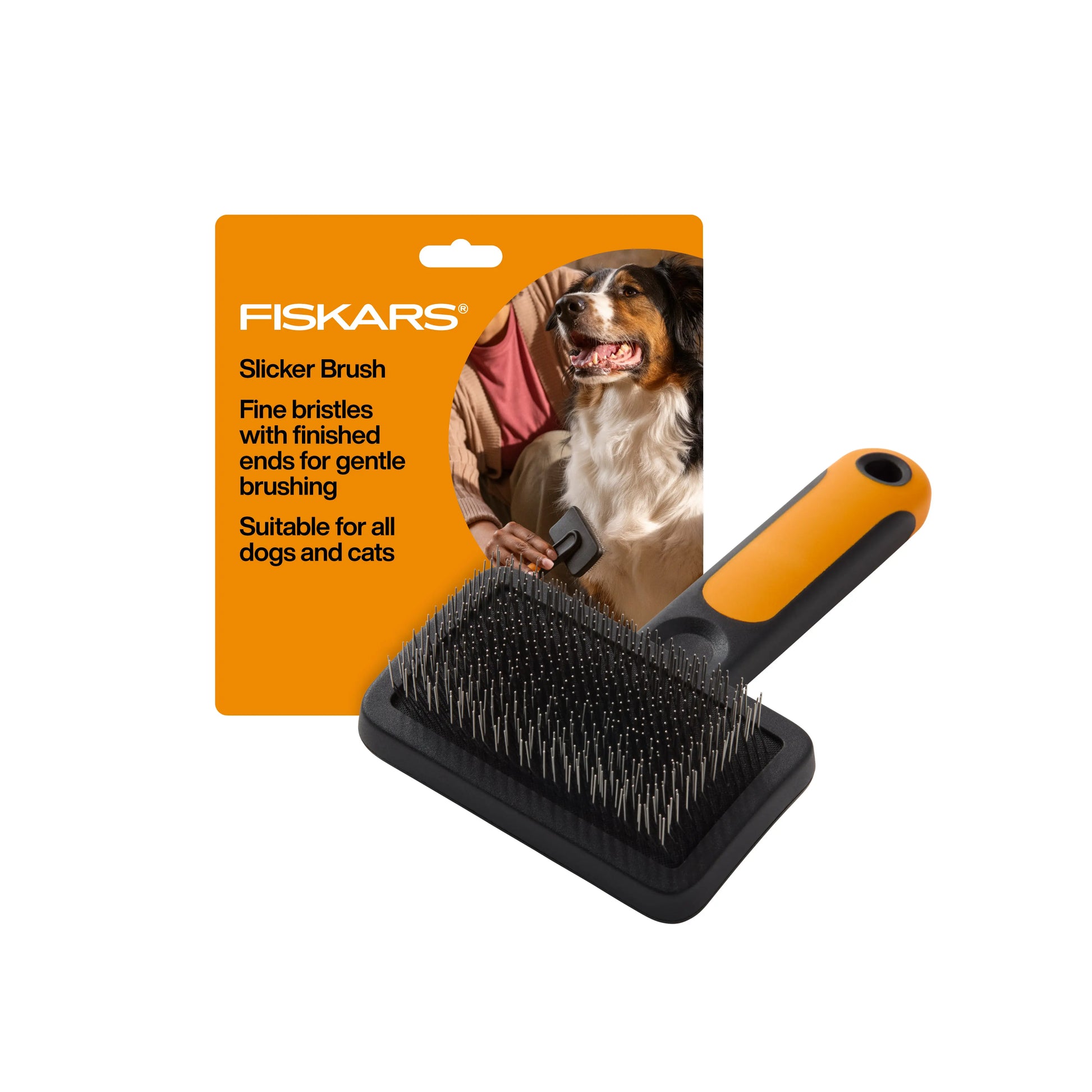 Fiskars Pet Slicker Brush — Gentle Deshedding & Detangling Brush for Dogs & Cats, Fine Stainless Steel Bristles with SoftGrip Handle, 6.5 in