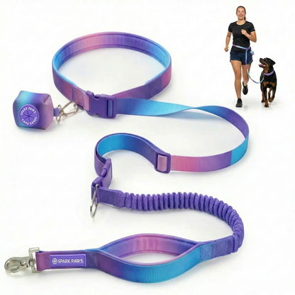 Spark Paws Hands-Free Dog Leash — Shock-Absorbing Bungee Waist Lead with Car Seatbelt Clip & Poop Bag Holder | Heavy-Duty Leash for Medium, Large & XL Breeds