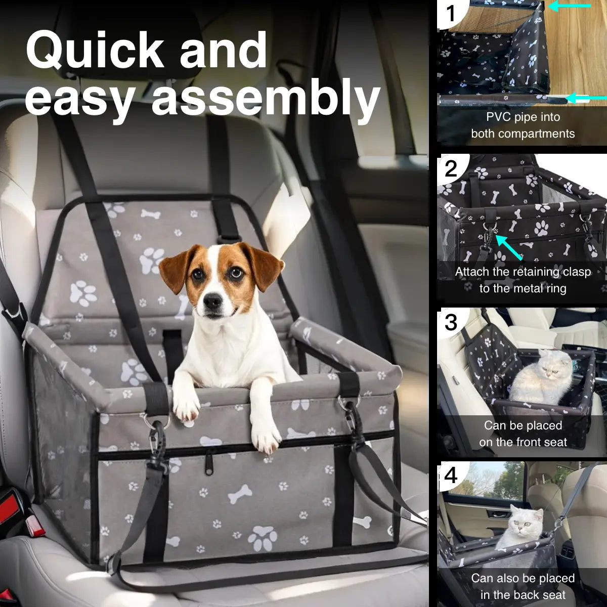 Ultimate Pet Car Seat – Foldable Travel Safety Booster for Cats & Dogs | Breathable, Easy to Clean & Spacious | Perfect for Front & Back Seats, Quick Assembly