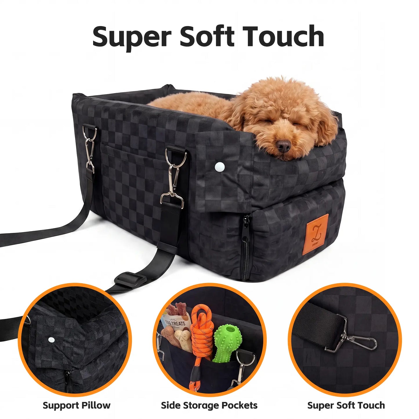 Zvrpet 2-in-1 Console Pet Car Seat & Carrier — Portable Center Console Booster for Small Dogs & Cats up to 16 lb, Anti-Tip, Washable Cushion, Adjustable 43" Padded Shoulder Strap