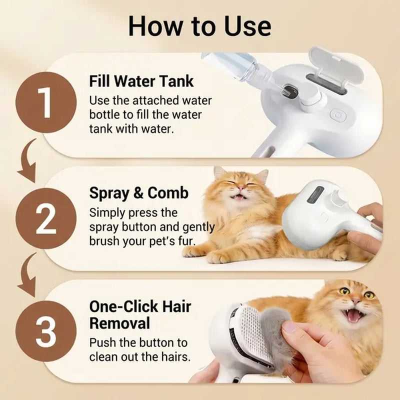 CATMUSE 3-in-1 Self-Cleaning Steam Deshedding Brush for Effortless Pet Grooming – Perfect for Cats and Dogs with Long or Short Hair