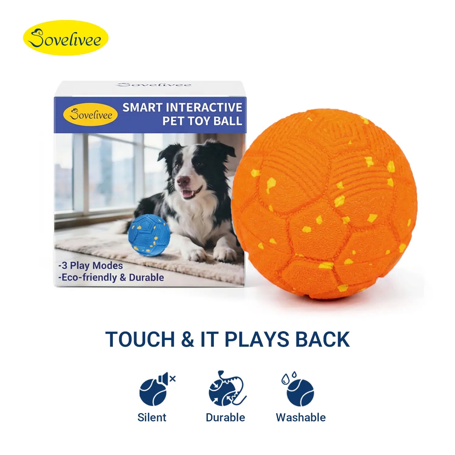 Sovelivee 2026 Soccer Fest Edition Interactive Dog Chew Toy Ball - Self-Moving, USB Rechargeable, Durable & Squeaky Fun for Dogs and Cats