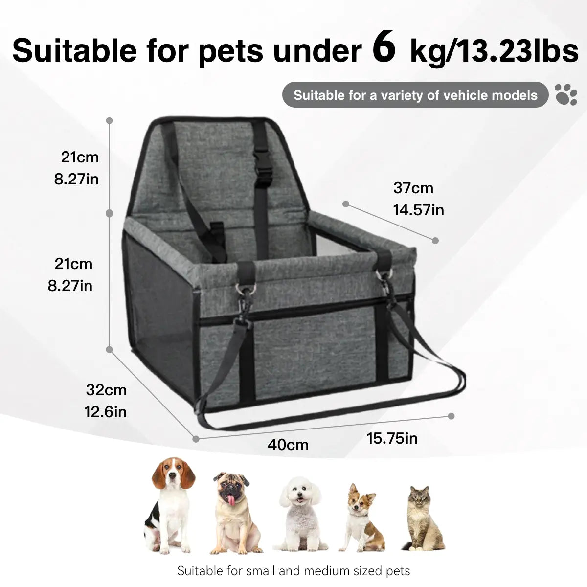 Ultimate Pet Car Seat – Foldable Travel Safety Booster for Cats & Dogs | Breathable, Easy to Clean & Spacious | Perfect for Front & Back Seats, Quick Assembly