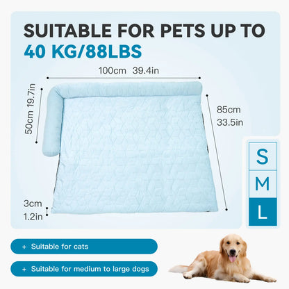Cooling Dog Bed with Headrest — Washable Elevated Pet Cooling Mat for Summer, Anti-Slip Portable Bed with Built-In Bolster Pillow for Cats & Dogs up to 40 lb