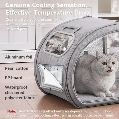 Pecute Pet Cooling House — Portable Bubble-View Pod with Detachable Cooling Blanket & Ice Packs, Insulated Walls, No-Assembly Folds-Flat Design for Small Dogs & Cats (Indoor & Travel)