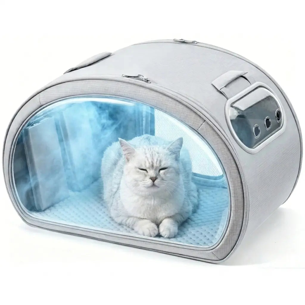 Pecute Pet Cooling House — Portable Bubble-View Pod with Detachable Cooling Blanket & Ice Packs, Insulated Walls, No-Assembly Folds-Flat Design for Small Dogs & Cats (Indoor & Travel)