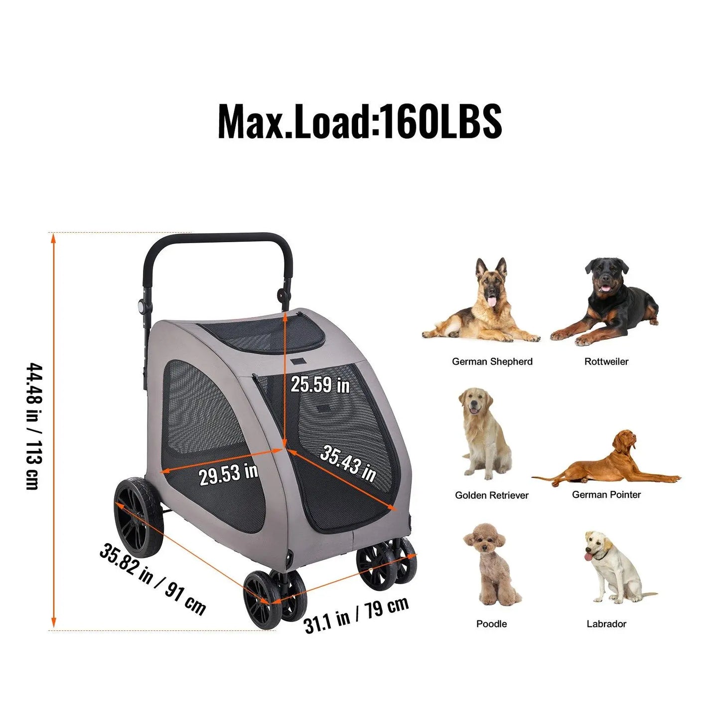 Ultimate Comfort Pet Stroller - 4-Wheel Dog Carrier with 160Lbs Capacity for Safe and Stylish Adventures
