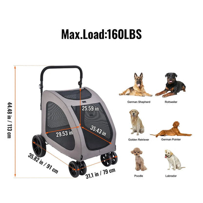 Ultimate Comfort Pet Stroller - 4-Wheel Dog Carrier with 160Lbs Capacity for Safe and Stylish Adventures
