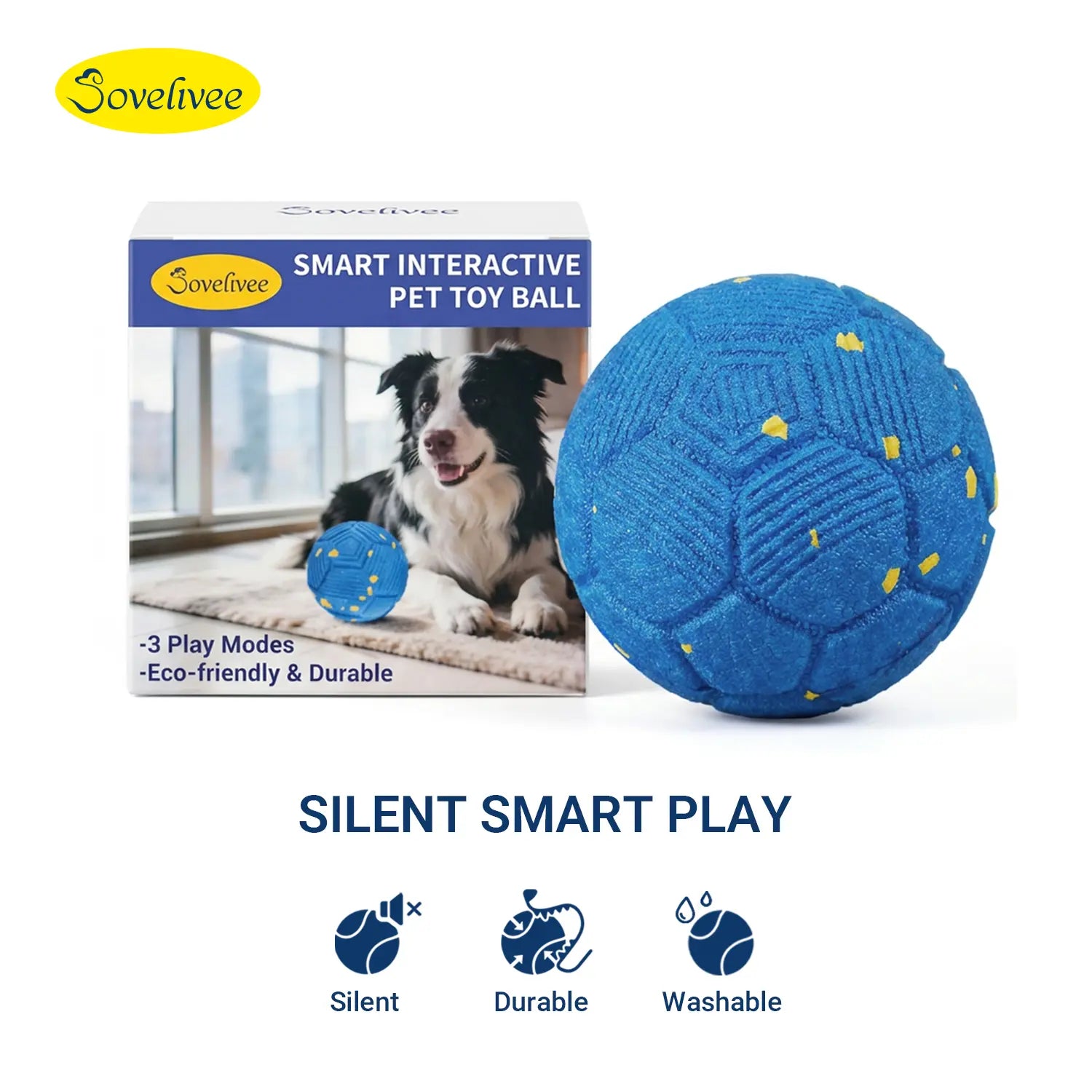 Sovelivee 2026 Soccer Fest Edition Interactive Dog Chew Toy Ball - Self-Moving, USB Rechargeable, Durable & Squeaky Fun for Dogs and Cats