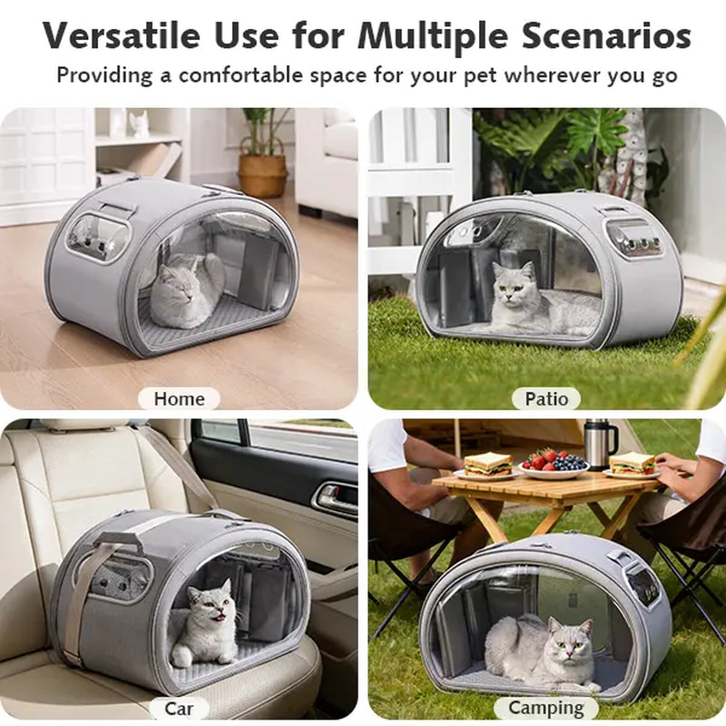 Pecute Pet Cooling House — Portable Bubble-View Pod with Detachable Cooling Blanket & Ice Packs, Insulated Walls, No-Assembly Folds-Flat Design for Small Dogs & Cats (Indoor & Travel)