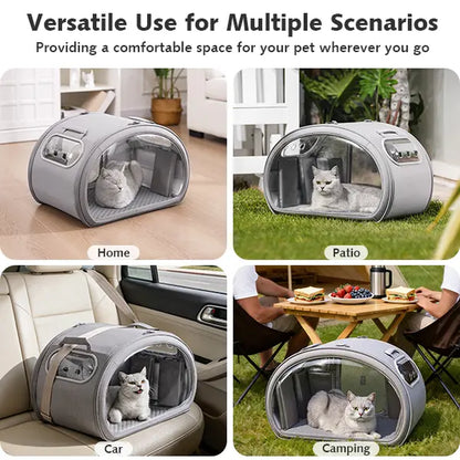 Pecute Pet Cooling House — Portable Bubble-View Pod with Detachable Cooling Blanket & Ice Packs, Insulated Walls, No-Assembly Folds-Flat Design for Small Dogs & Cats (Indoor & Travel)