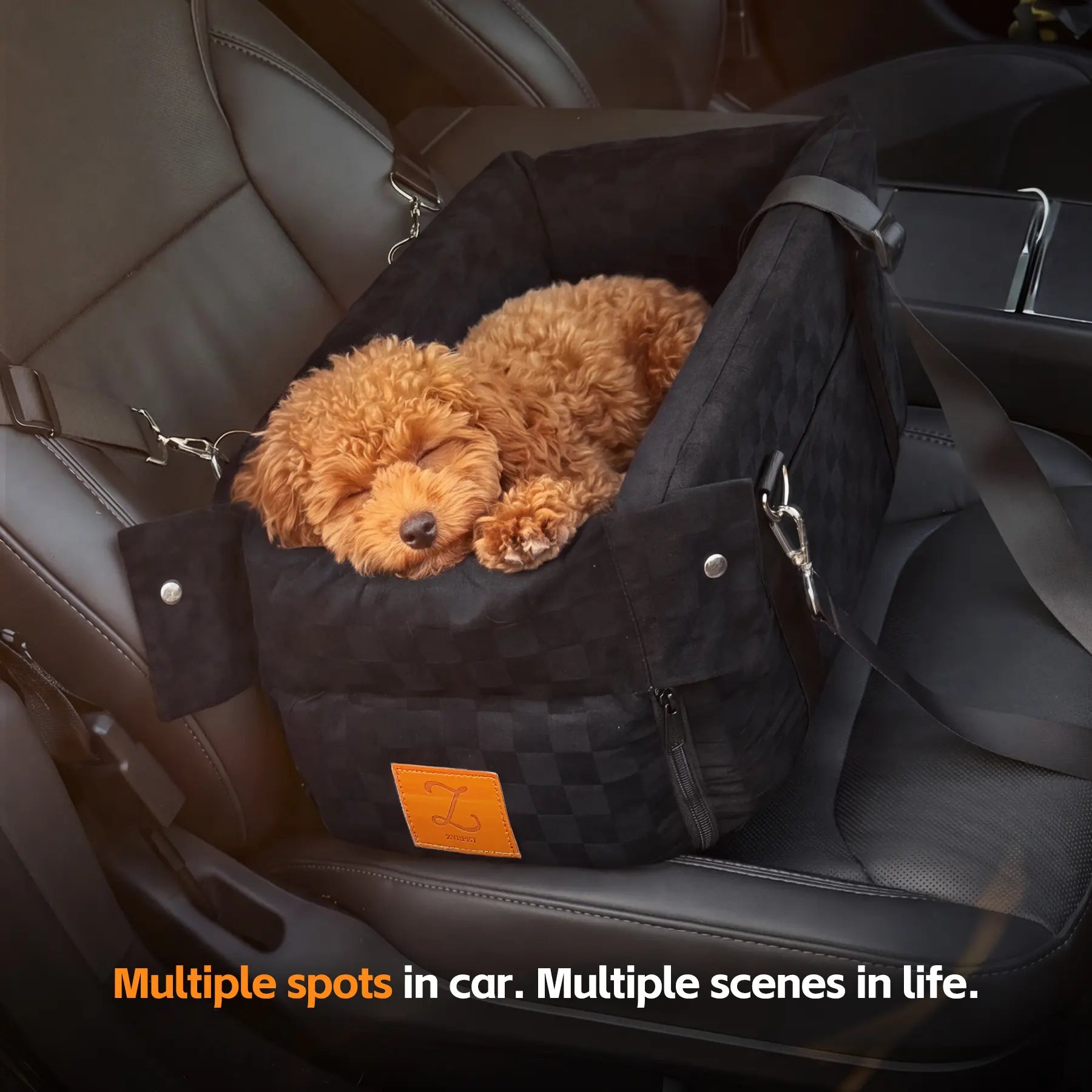 Zvrpet 2-in-1 Console Pet Car Seat & Carrier — Portable Center Console Booster for Small Dogs & Cats up to 16 lb, Anti-Tip, Washable Cushion, Adjustable 43" Padded Shoulder Strap