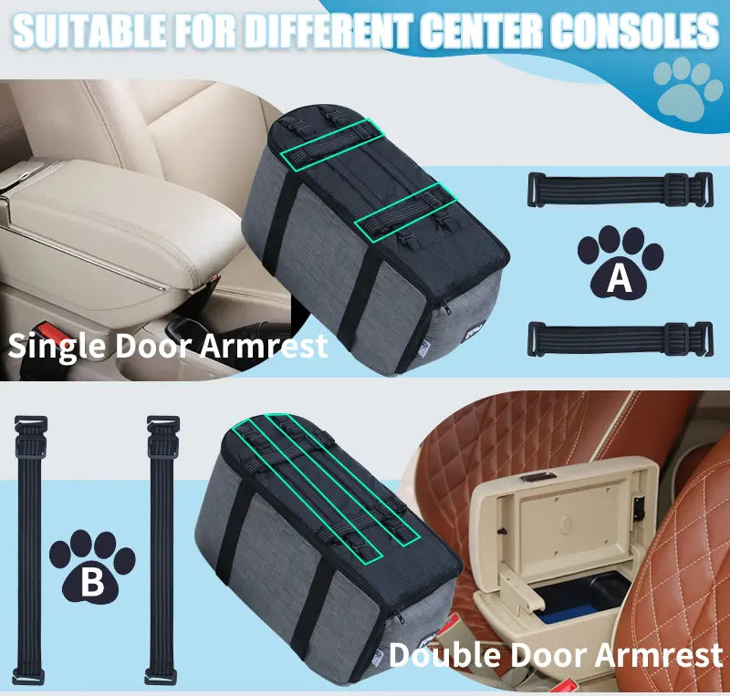 3-in-1 Console Pet Carrier — Center Console Cat & Dog Car Bed, Waterproof & Washable Travel Carrier with Shoulder Strap for Small Pets