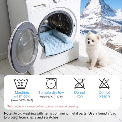 Cooling Dog Bed with Headrest — Washable Elevated Pet Cooling Mat for Summer, Anti-Slip Portable Bed with Built-In Bolster Pillow for Cats & Dogs up to 40 lb
