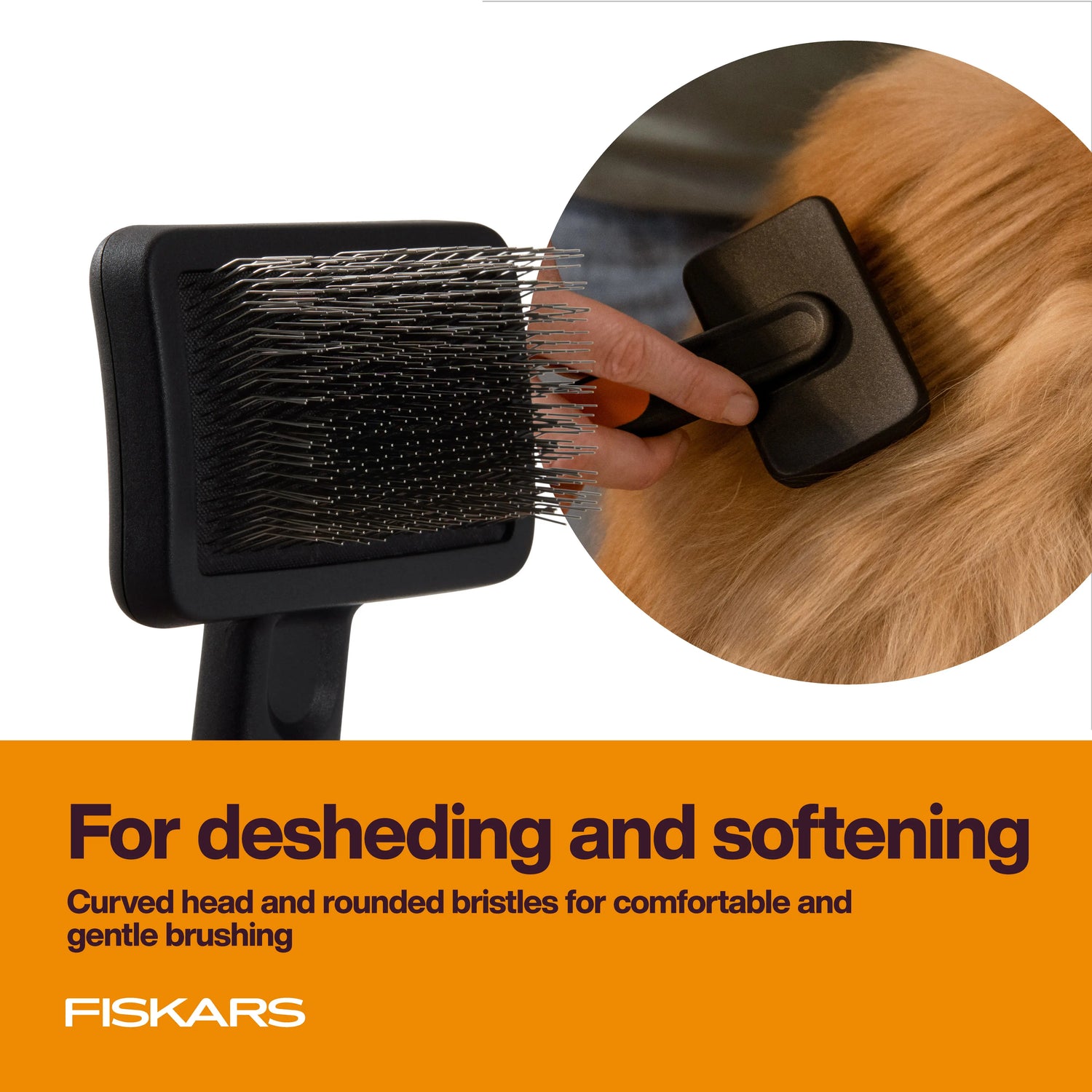 Fiskars Pet Slicker Brush — Gentle Deshedding & Detangling Brush for Dogs & Cats, Fine Stainless Steel Bristles with SoftGrip Handle, 6.5 in