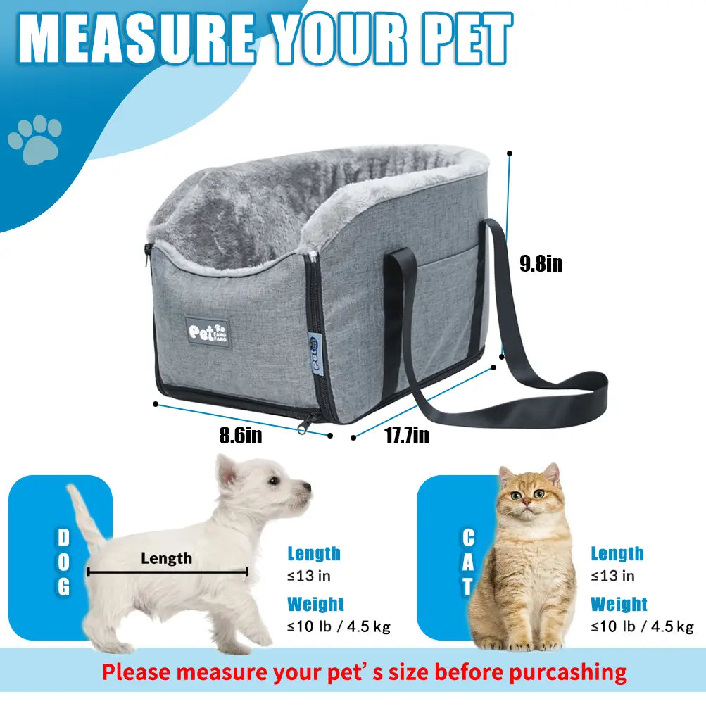 3-in-1 Console Pet Carrier — Center Console Cat & Dog Car Bed, Waterproof & Washable Travel Carrier with Shoulder Strap for Small Pets