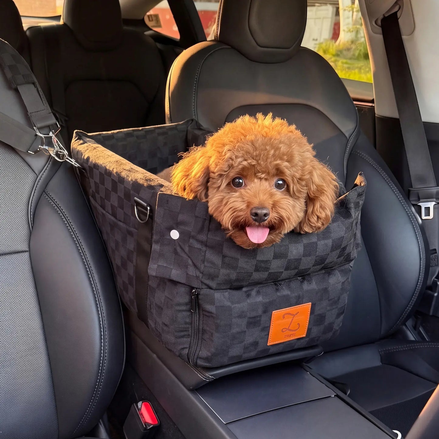 Zvrpet 2-in-1 Console Pet Car Seat & Carrier — Portable Center Console Booster for Small Dogs & Cats up to 16 lb, Anti-Tip, Washable Cushion, Adjustable 43" Padded Shoulder Strap