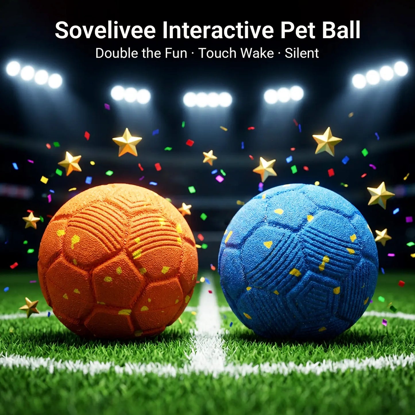 Sovelivee 2026 Soccer Fest Edition Interactive Dog Chew Toy Ball - Self-Moving, USB Rechargeable, Durable & Squeaky Fun for Dogs and Cats