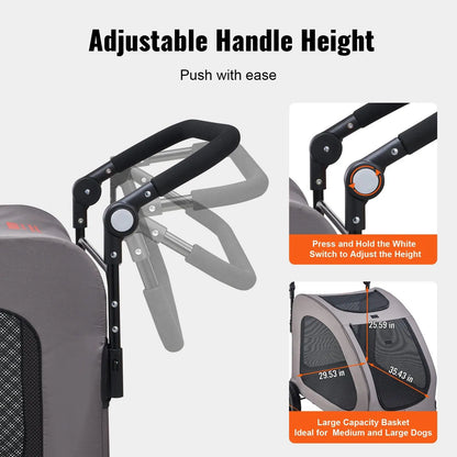 Ultimate Comfort Pet Stroller - 4-Wheel Dog Carrier with 160Lbs Capacity for Safe and Stylish Adventures