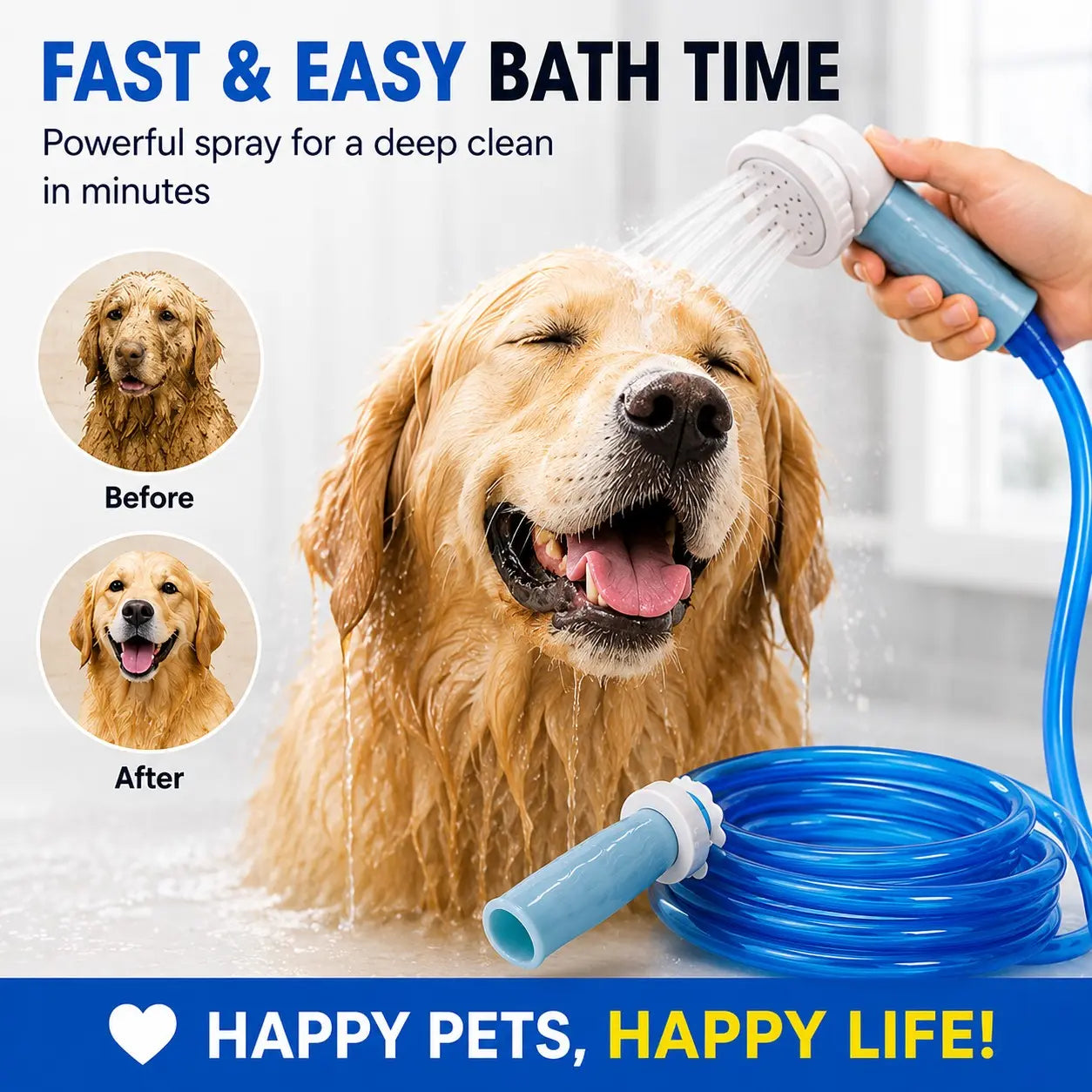 Transform Bath Time with Our Flexible 5 Ft Pet Shower Hose Adapter - No Installation Needed!